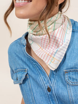 Foulard Quadrille en soie coton crème