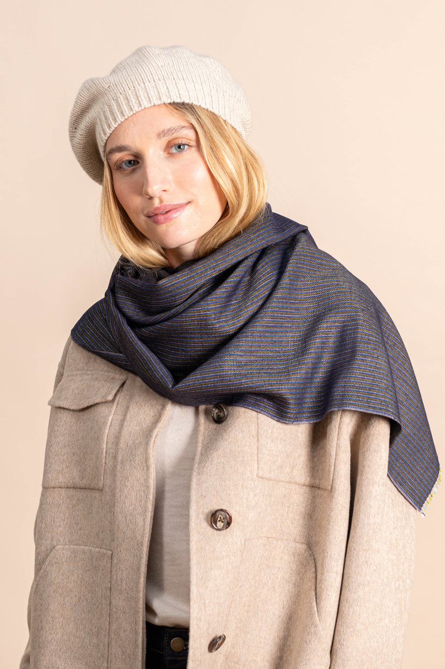 Silk and wool scarf Granité marine