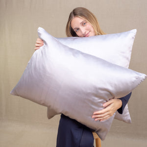 Taie d'oreiller en soie rectangulaire gris perle