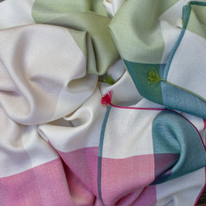 Carre Pastel nude et sauge en soie cachemire femme