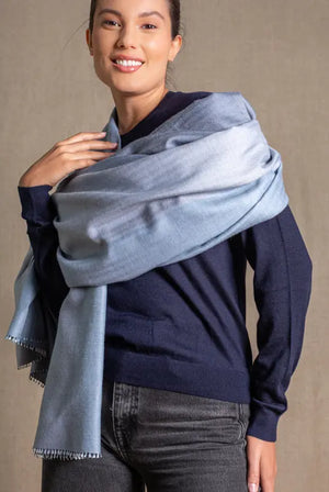 Deep blue cashmere silk stole