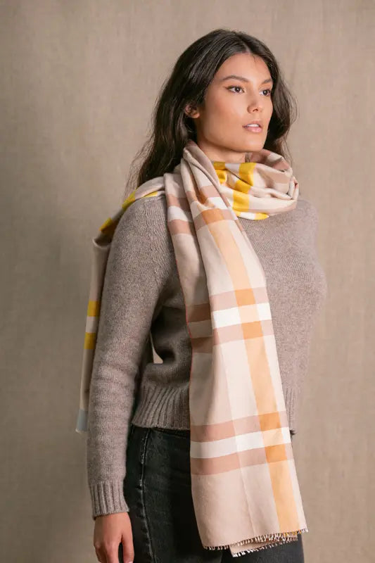 Echarpe Ecossaise en soie laine beige