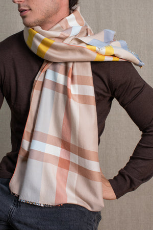 Echarpe Ecossaise en soie laine beige