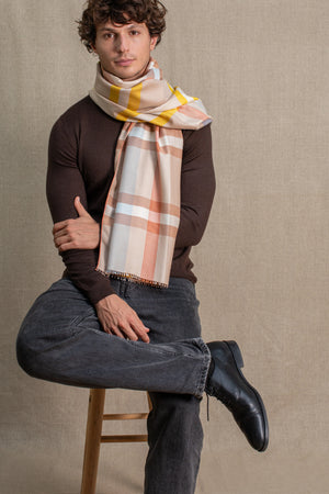 Echarpe Ecossaise en soie laine beige
