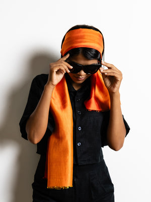 Petit foulard Bicolore en soie mandarine
