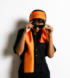 Petit foulard Bicolore en soie mandarine