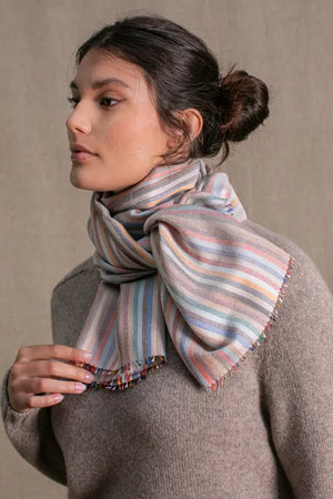 Rectiligne scarf in beige cashmere silk