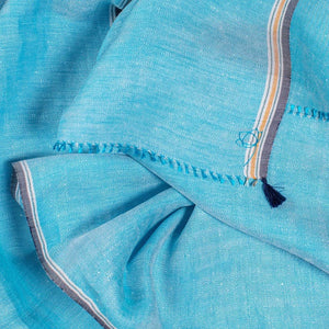 Echarpe Nomade Unie en soie lin aqua