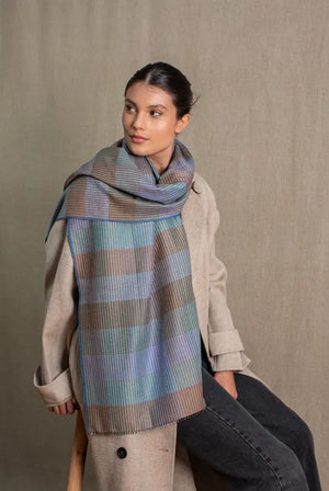 Echarpe Patchwork en soie laine teal