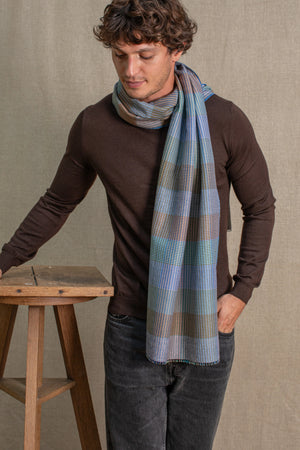 Echarpe Patchwork en soie laine teal