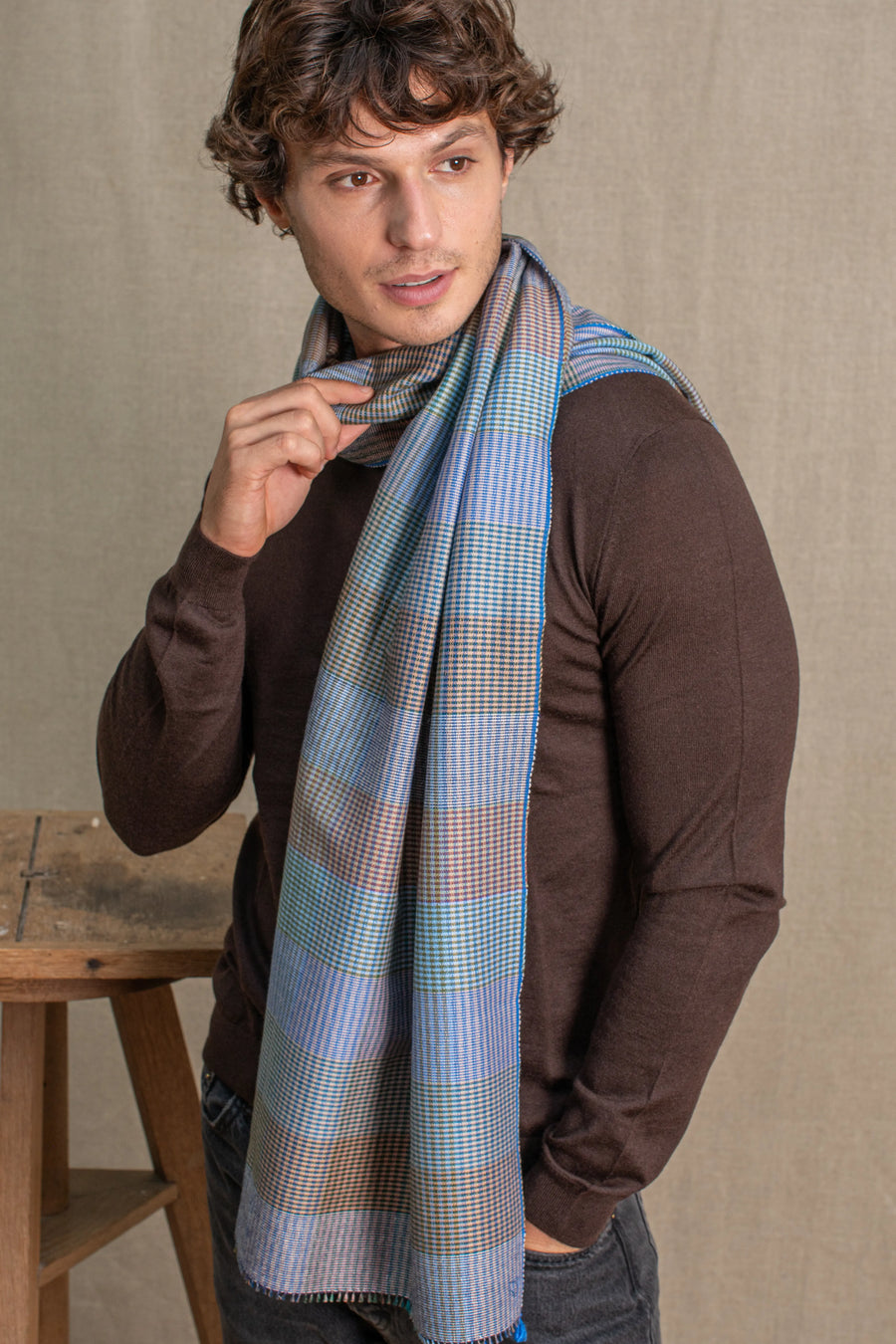 Echarpe Patchwork en soie laine teal