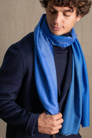 Echarpe Quatuor en soie laine bleu