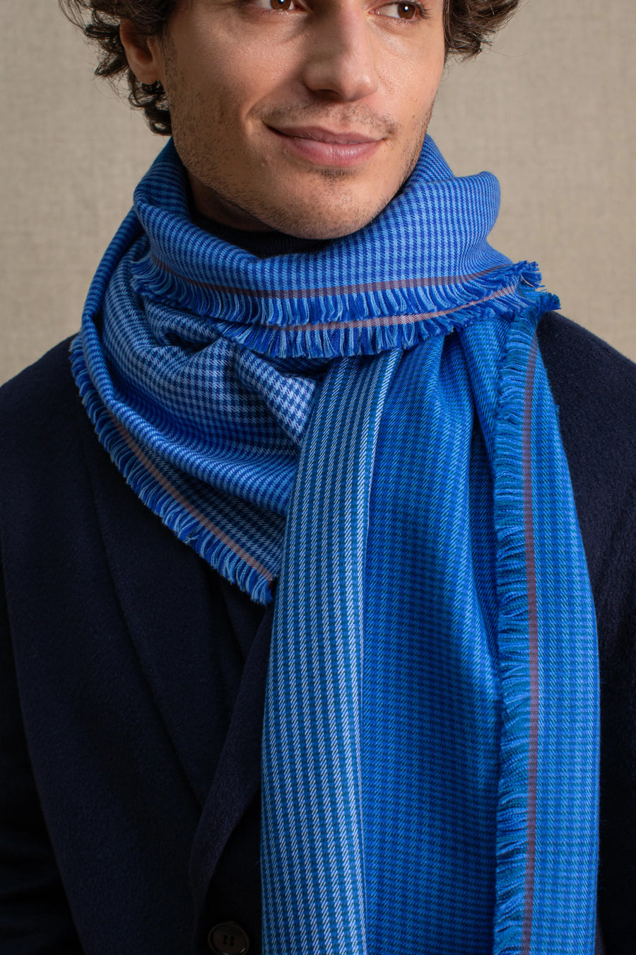 Echarpe Quatuor en soie laine bleu