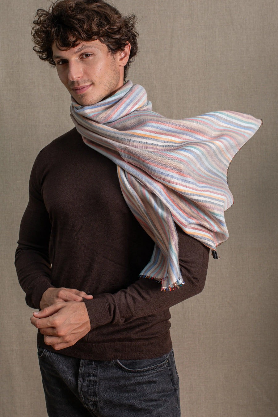 Echarpe Rectiligne en soie cachemire beige