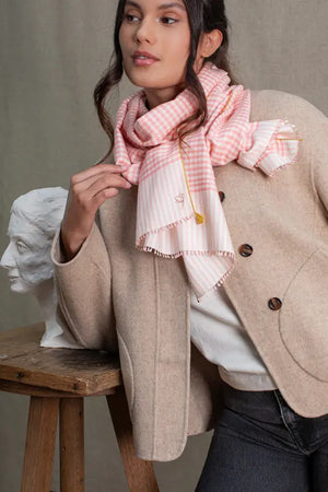 Echarpe Vichy en soie laine rose