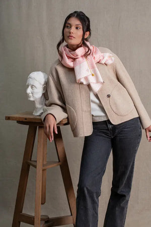 Echarpe Vichy en soie laine rose