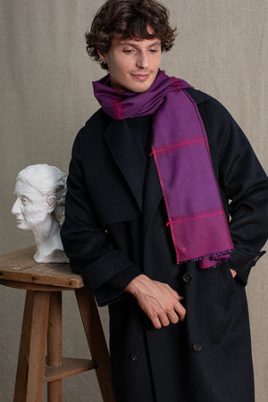 William scarf in plum wool silk
