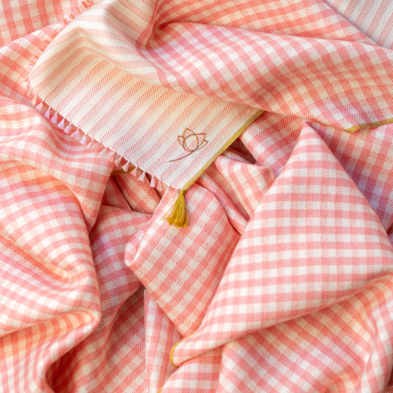 Echarpe Vichy en soie laine rose