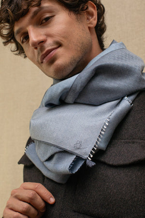 Deep blue cashmere silk stole