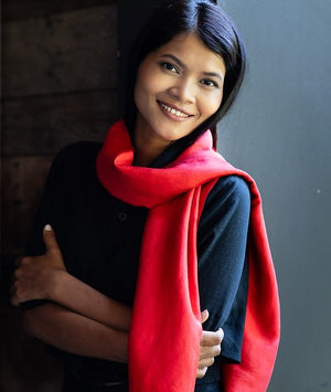 Small plain red silk scarf