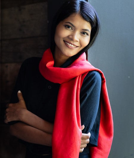 Petit foulard Uni en soie rouge