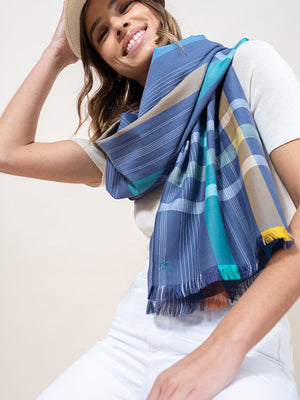 Echarpe Franca en soie coton marine