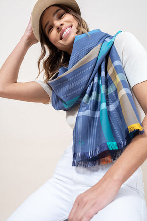 Echarpe Franca en soie coton marine