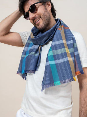 Echarpe Franca en soie coton marine