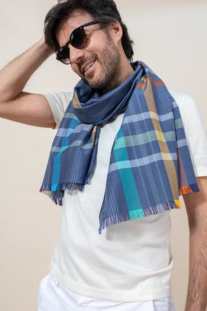 Echarpe Franca en soie coton marine