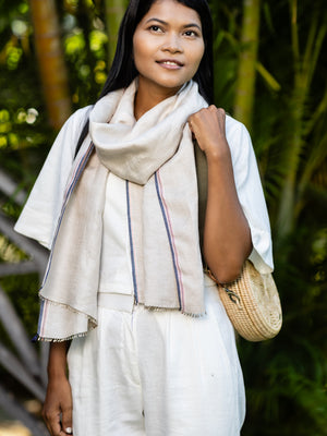 Echarpe Nomade Unie en soie lin beige