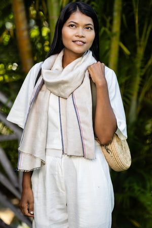 Echarpe Nomade Unie en soie lin beige