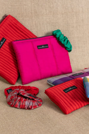 Red silk down jacket pouch