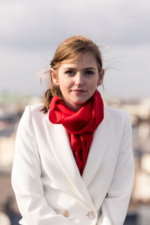 Petit foulard Uni en soie rouge