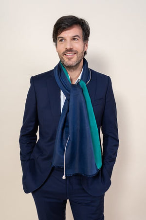 Petit foulard Bicolore en soie marine vert