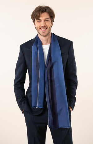 Petit foulard Bicolore en soie marine