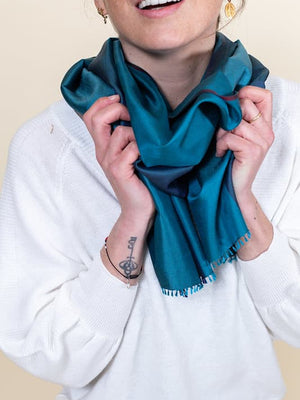 Petit foulard Bicolore en soie teal