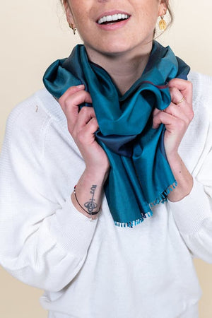 Petit foulard Bicolore en soie teal