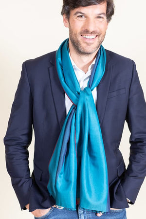 Petit foulard Bicolore en soie teal