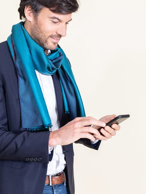 Petit foulard Bicolore en soie teal