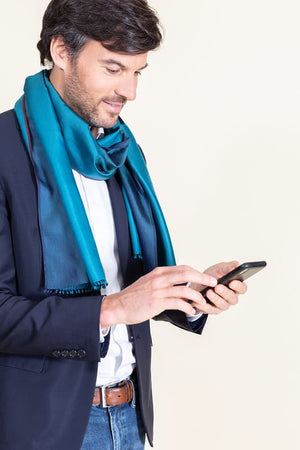 Petit foulard Bicolore en soie teal