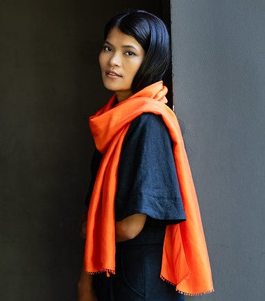 Petit foulard Uni en soie orange profond