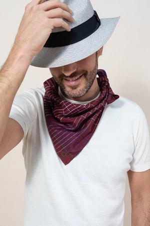 Foulard Quadrille en soie coton burgundy