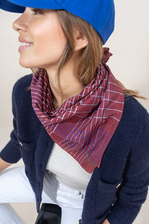 Foulard Quadrille en soie coton burgundy