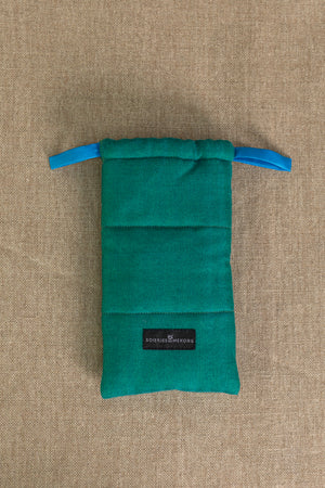 Emerald two-tone wool silk down jacket pouch