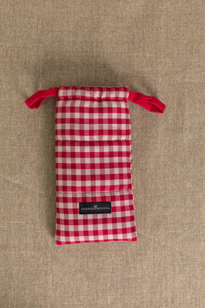 Pochette Etui Doudoune en soie laine vichy rouge
