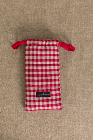Pochette Etui Doudoune en soie laine vichy rouge