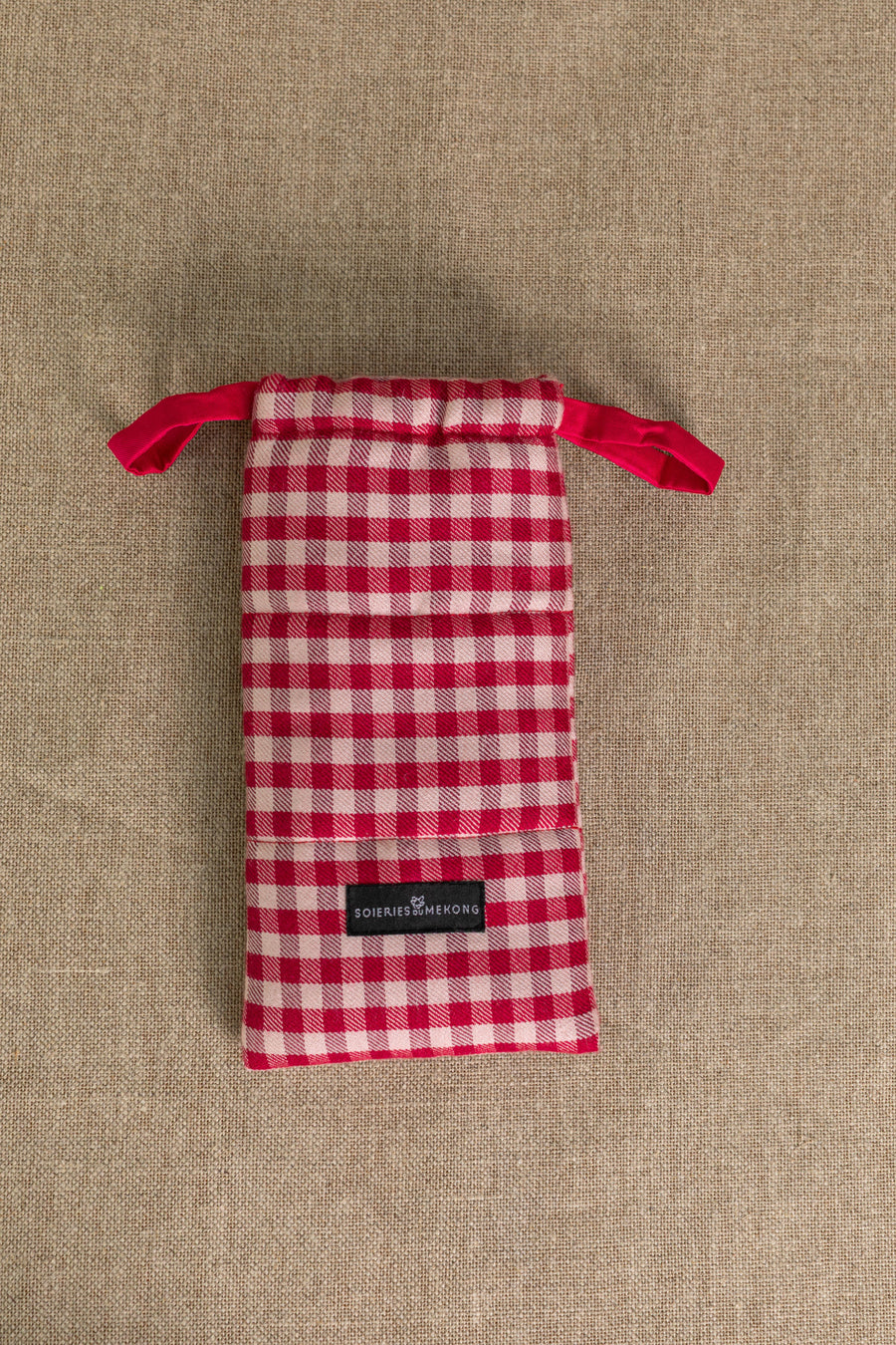 Pochette Etui Doudoune en soie laine vichy rouge