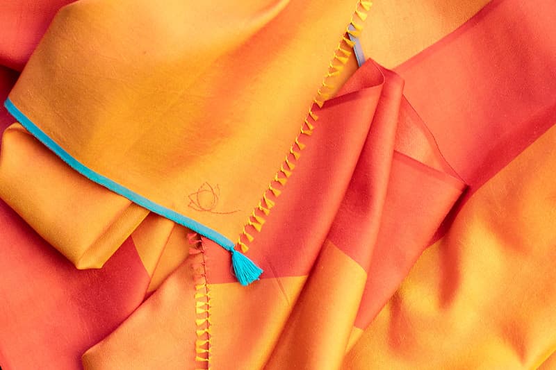 Petit foulard Bicolore en soie mandarine