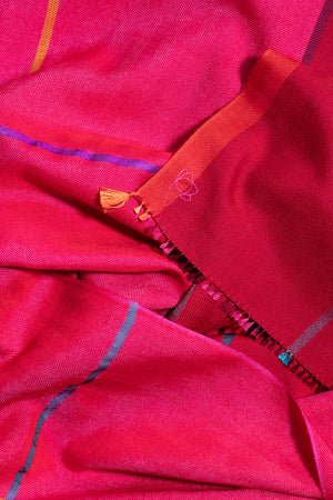 Echarpe bicolore en soie laine rose, rouge