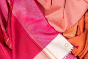 Echarpe Triptyque en soie laine rose